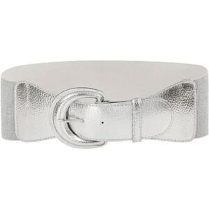 NEW WOMEN'S Wide Stretchy Cinch Belt, Silver PU Leather Metallic Silver Belt